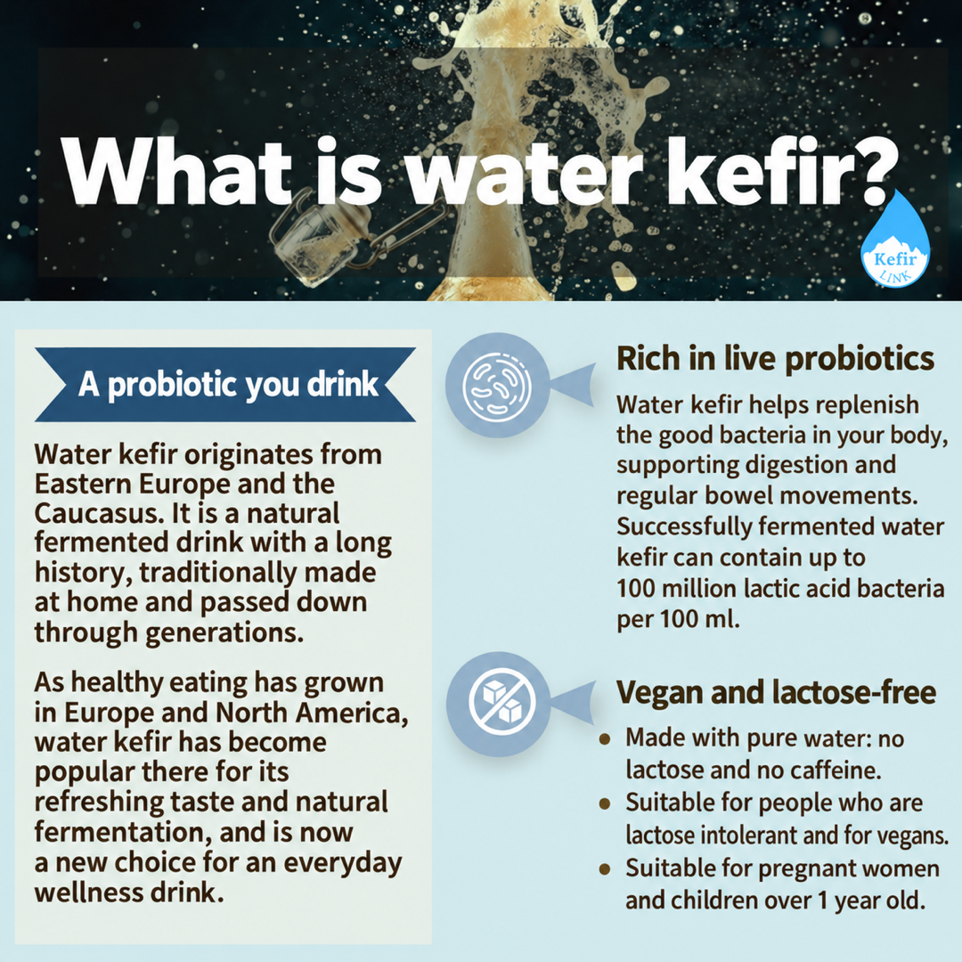 What is water kefir: a traditional fermented drink from Eastern Europe and the Caucasus, lactose-free and caffeine-free